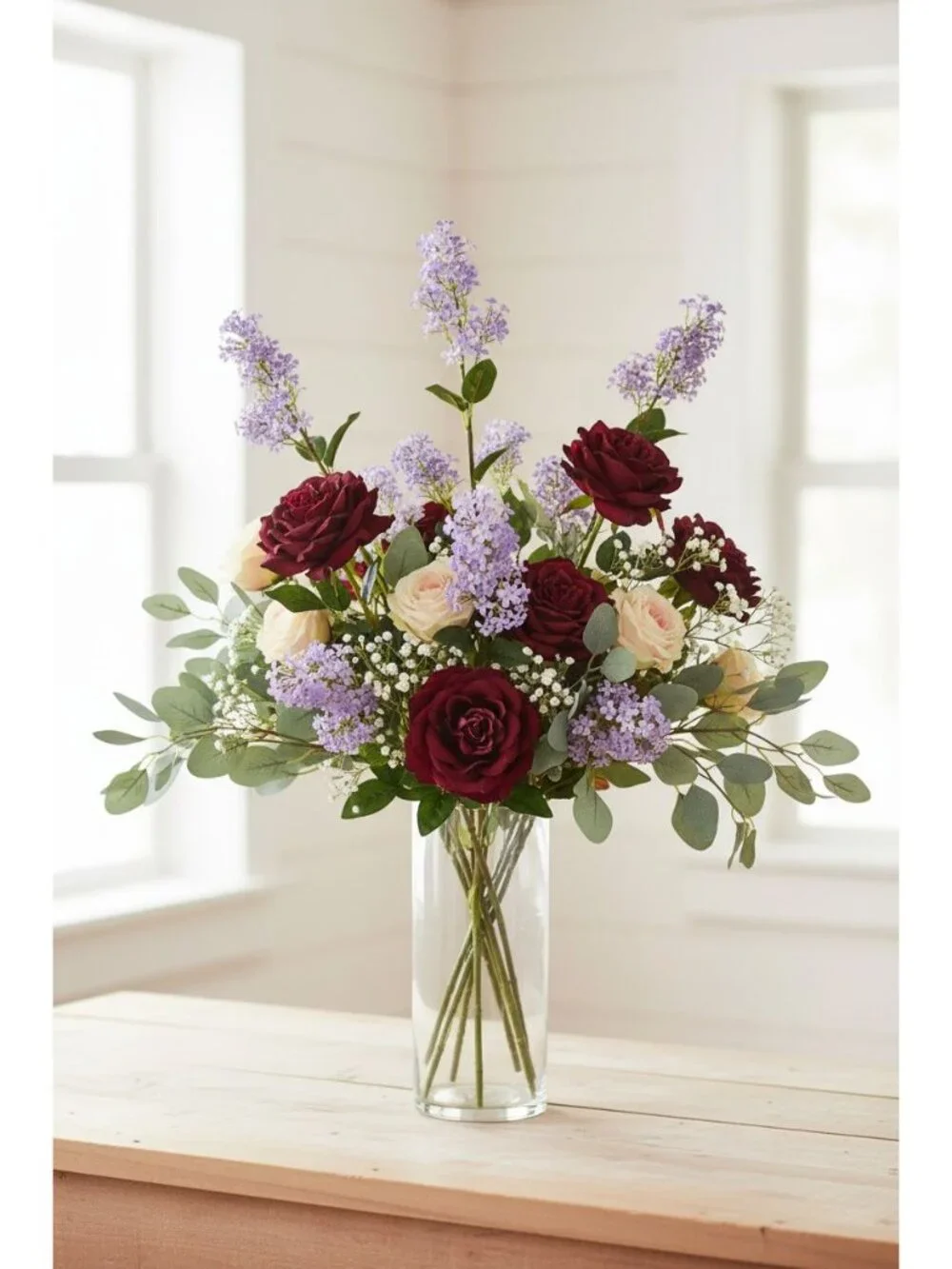 Artificial Lilac Stems Set of 2, 30 Inch Lavender Filler Flowers, Cottage Farmho